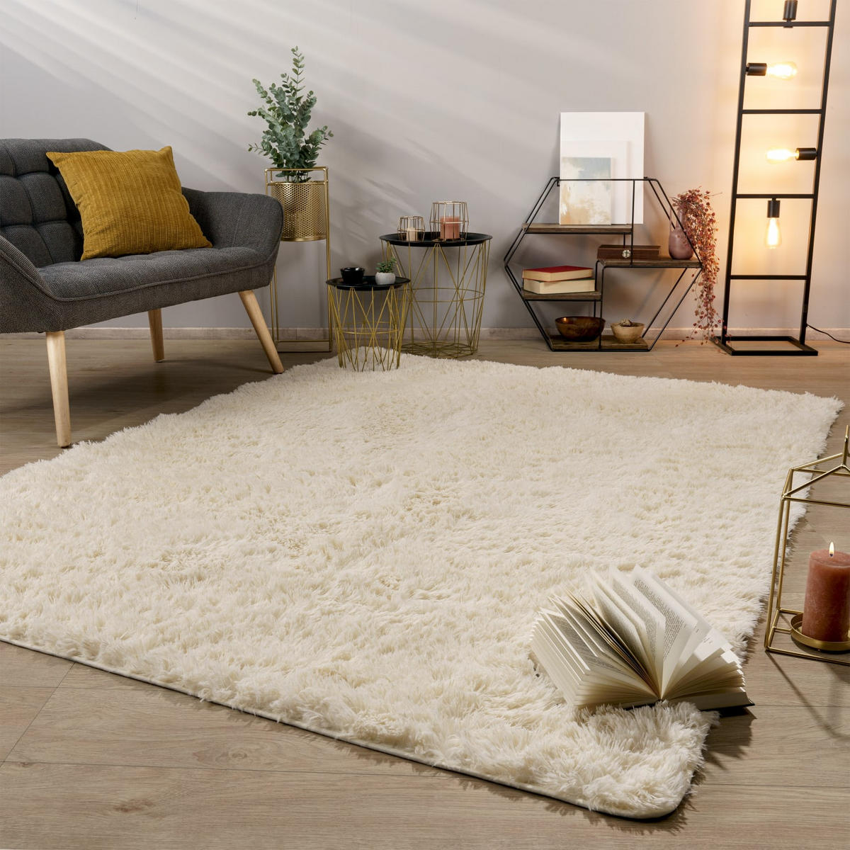 HOCHFLORTEPPICH Elfenbein 80 x 150 cm - Weiß, Kunststoff (80/150cm) - TT Home