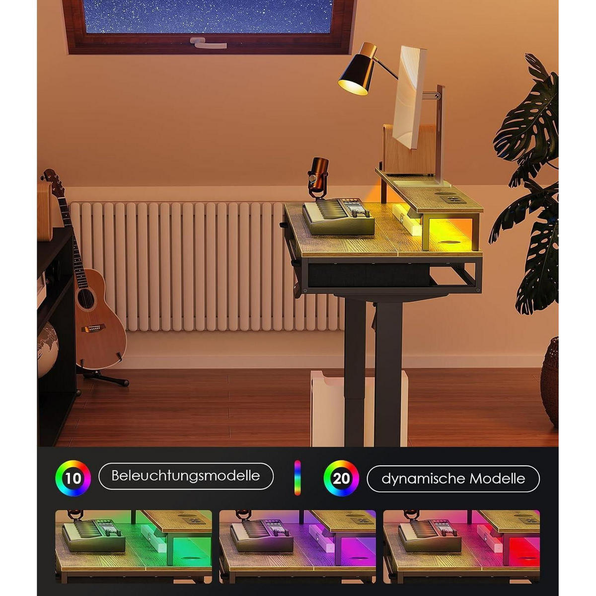 SCHREIBTISCH Höhenverstellbar Elektrisch 120 cm Braun mit Schubladen und LED-Lichtleiste - Braun, Holzwerkstoff (54/120/78.5cm)