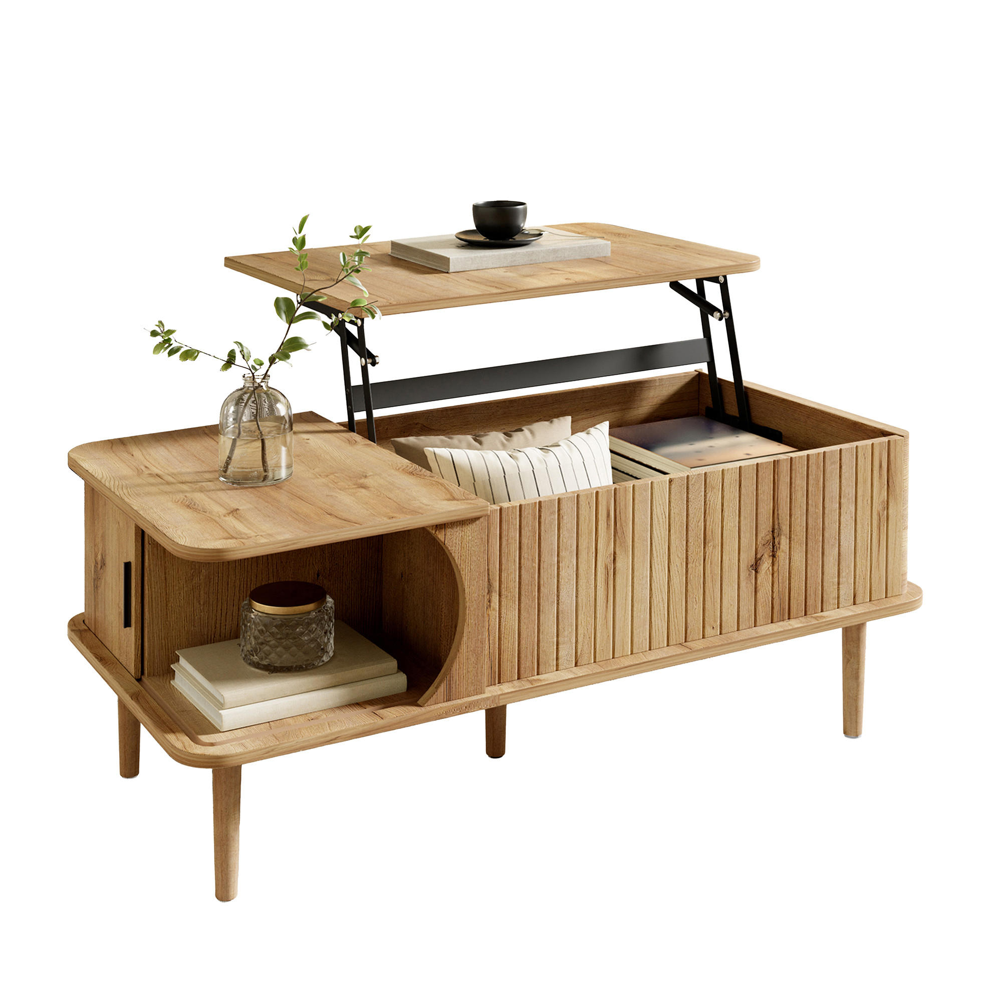 Urban Meuble KONFERENČNÍ STOLEK Retro s výklopnou deskou, přírodní, 100 × 48 × 55,5 cm