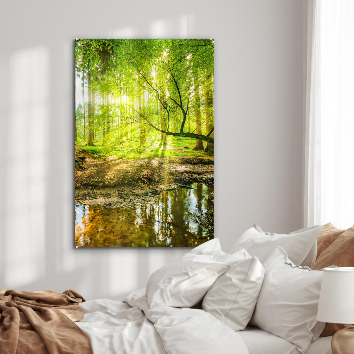 ACRYLGLASBILD Wald - Landschaft - Wasser - Bäume - Sonne - Grün - Natur 60x90 cm - Grün, Glas (60/90cm) - MuchoWow