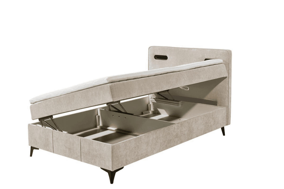 BOXBETT 120x200 inkl. Topper, Bettkasten und LED-Beleuchtung - Beige/Schwarz, Holz/Holzwerkstoff (120/200cm) - ed exciting design