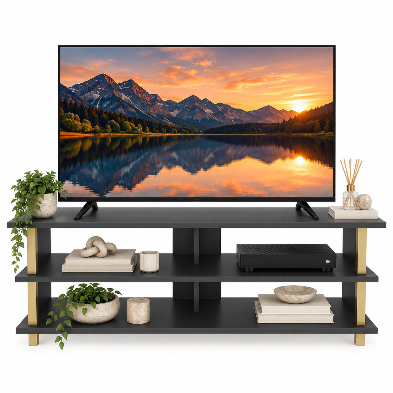 TV Board Pueblo Gold-Anthrazit - Anthrazit/Goldfarben, Holzwerkstoff (120/47/45cm) - Decorotika