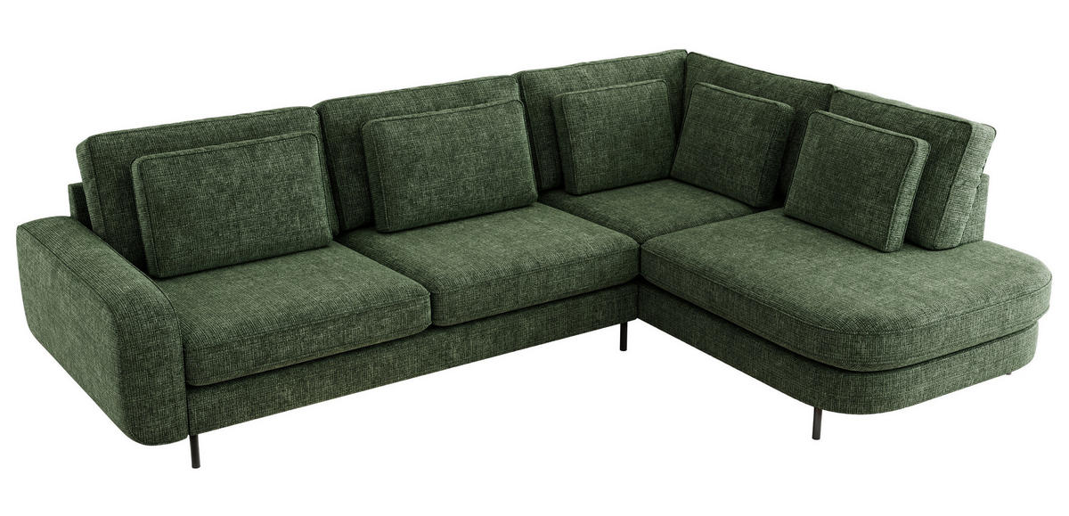 ROHOVÁ SEDAČKA CALENO L - Tmavě zelená hladký senil - Levá Strana - černá/tmavě zelená, kov/textil (317/225cm) - MKS