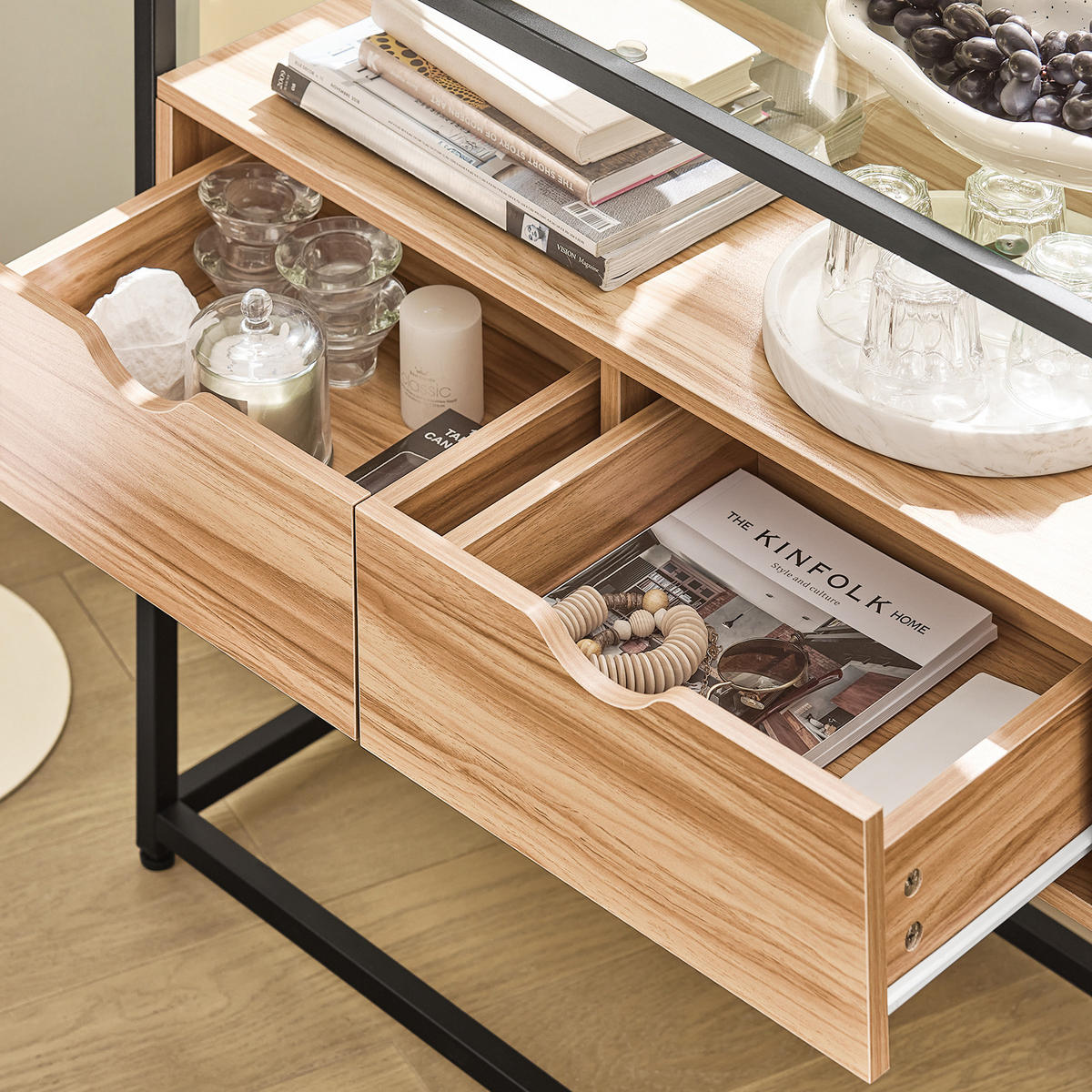SIDEBOARD Natur - Naturfarben, Glas/Holzwerkstoff (81/78/35cm) - SoBuy