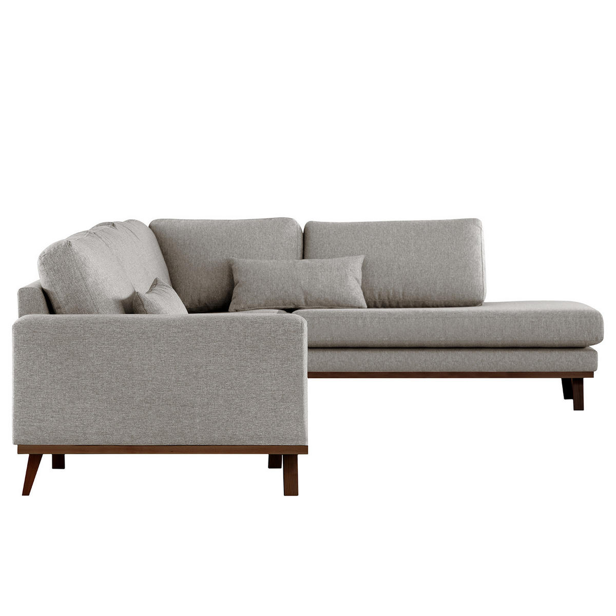 ECKSOFA mit Ottomane - Graubraun/Buchefarben, Buchenholz/Textil (287/219cm) - home24