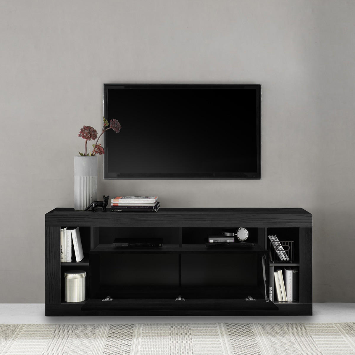 TV-MÖBEL 1 Tür L172 cm - Rimini - Schwarz, Holzwerkstoff (40/66/172cm) - Calicosy
