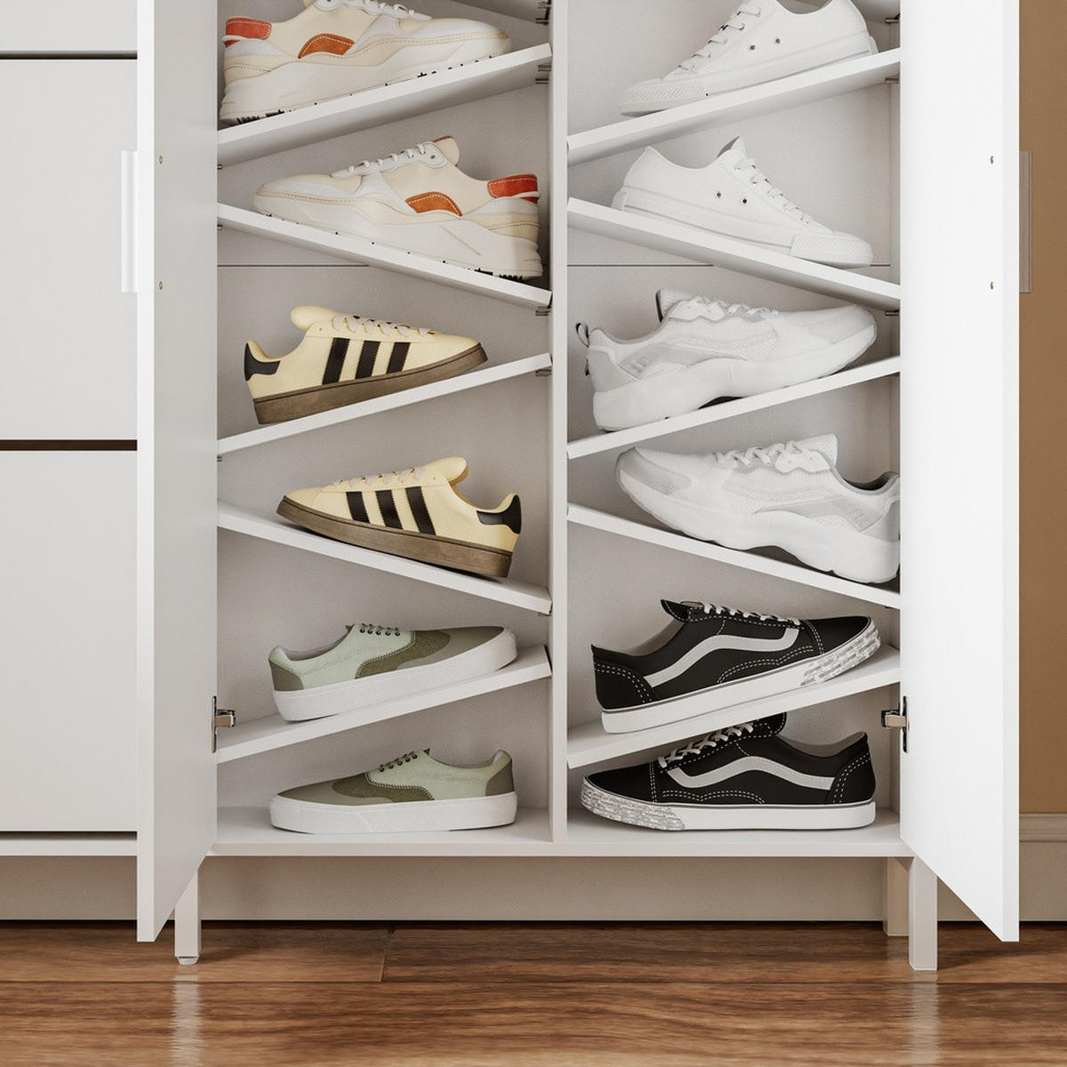 SCHUHSCHRANK mit klappbaren Fächern und Doppeltüren FSR231-W - Weiß, Holzwerkstoff (115.5/117/14.5cm) - SoBuy