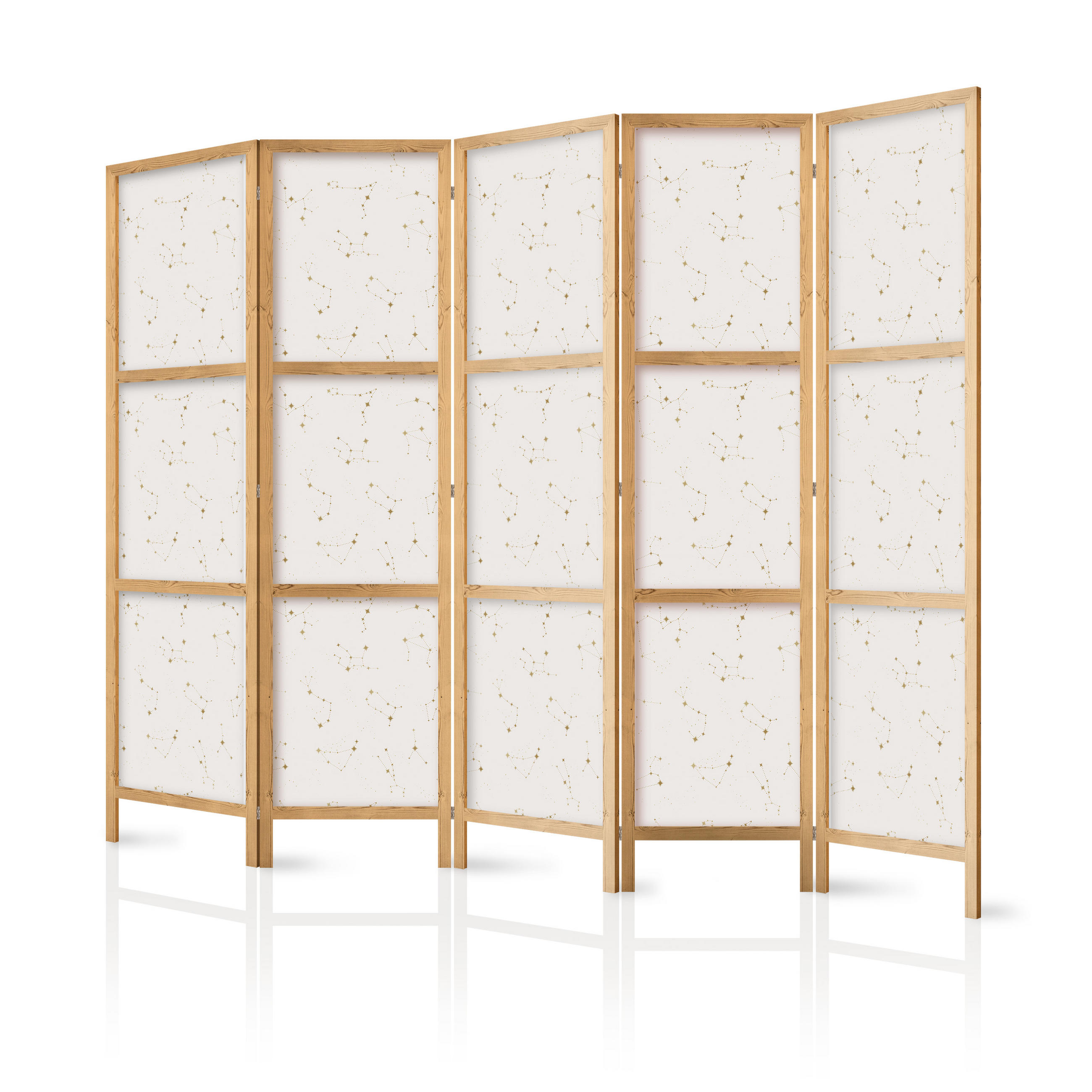 PARAVENT Japanischer 5-tlg 225x172 cm Sternkonstellationen - Beige, Holz/Textil (225/172/3cm) - Muralo