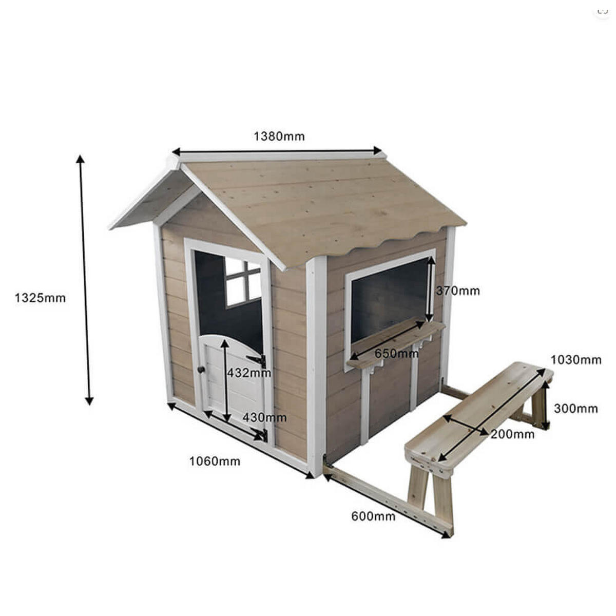 SPIELHAUS DER GROSSE PALAST - 106 x 111 cm Natur mit Bank - Naturfarben, Holz (118.2/132.5/111cm) - Home Deluxe
