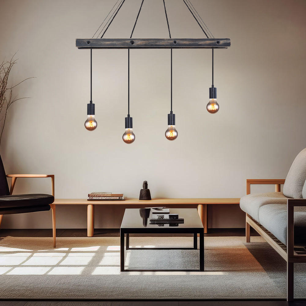 HÄNGELEUCHTE Metall Holz Schwarz matt - Schwarz, Holz (90/9/120cm) - Globo Lighting