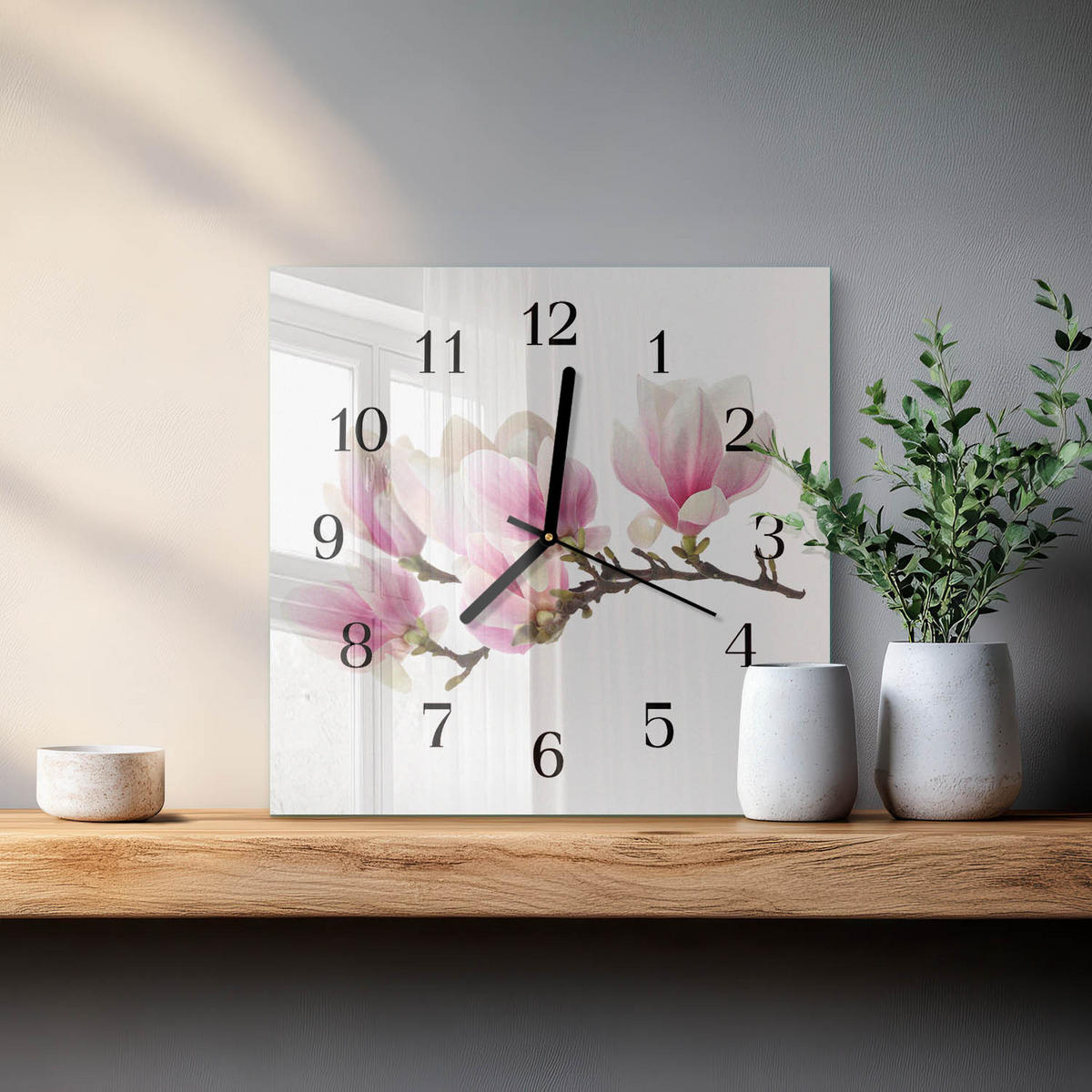 WANDUHR 30x30 cm - Magnolie - Pink, Glas (30/30/0.4cm) - TULUP