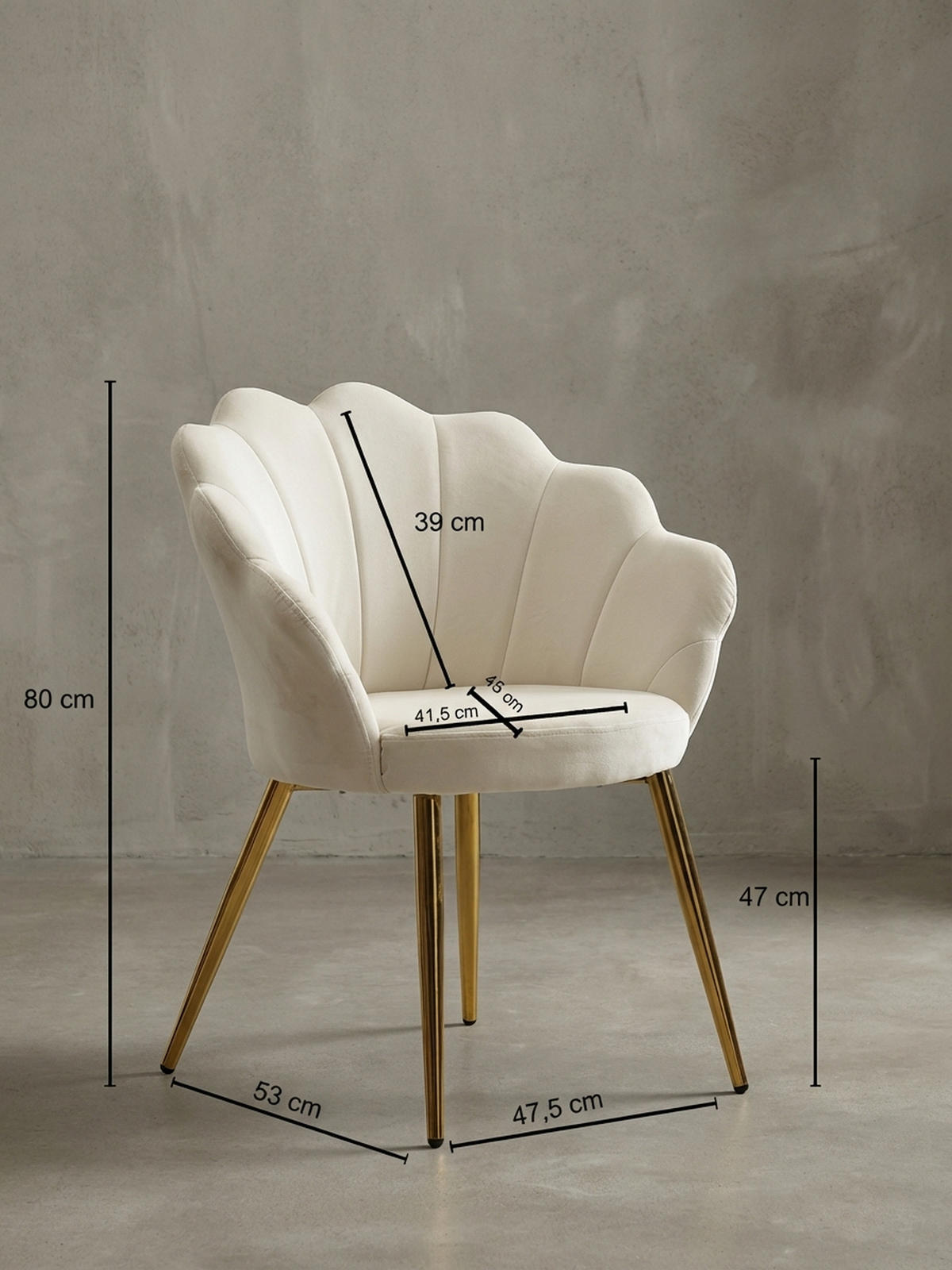 ESSZIMMERSTUHL Samtbezug mit Metallgestell Schalenform Skandinavisch gepolstert, Weiß 47x53x80 cm - Goldfarben/Weiß, Textil/Metall (47/80/53cm) - KADIMA DESIGN