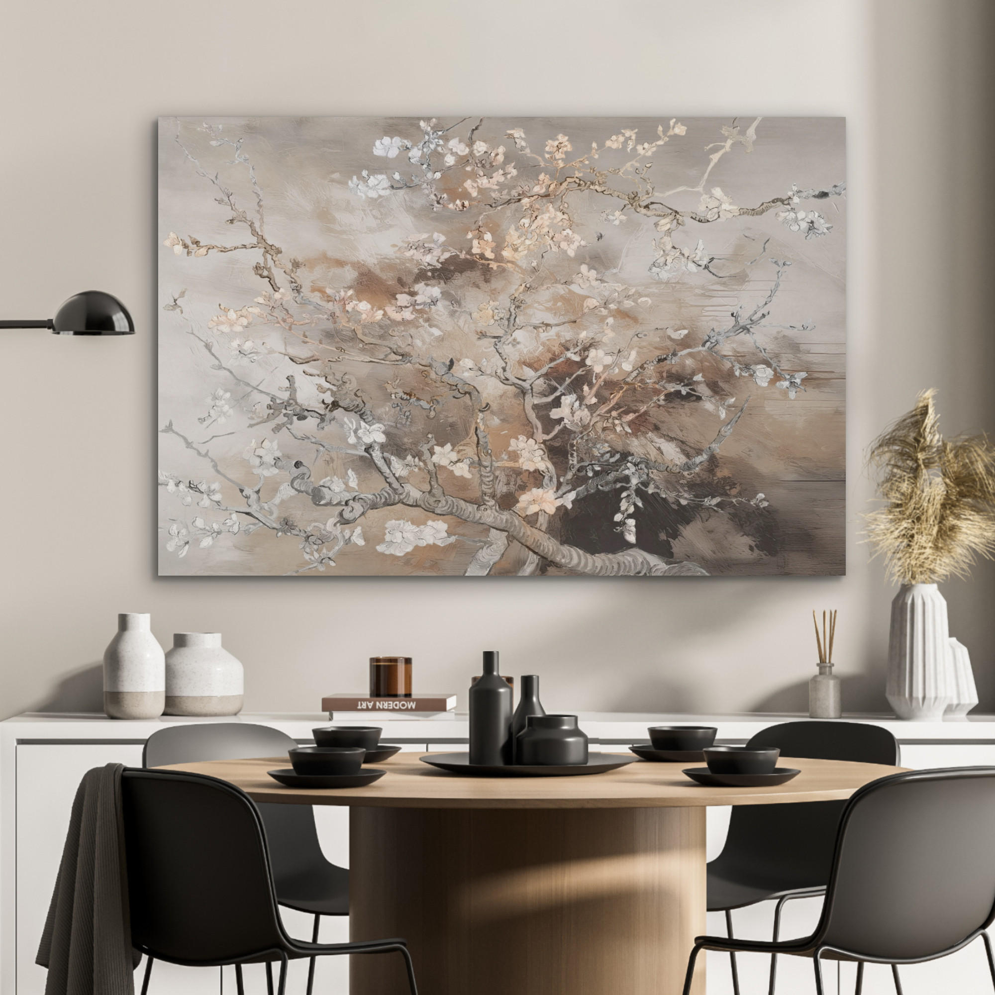 AKUSTIKPANEEL Mandelblüte - Kunst - Van Gogh - Beige - Abstrakt 100x70 cm - Braun, Textil (100/0.9cm) - MuchoWow