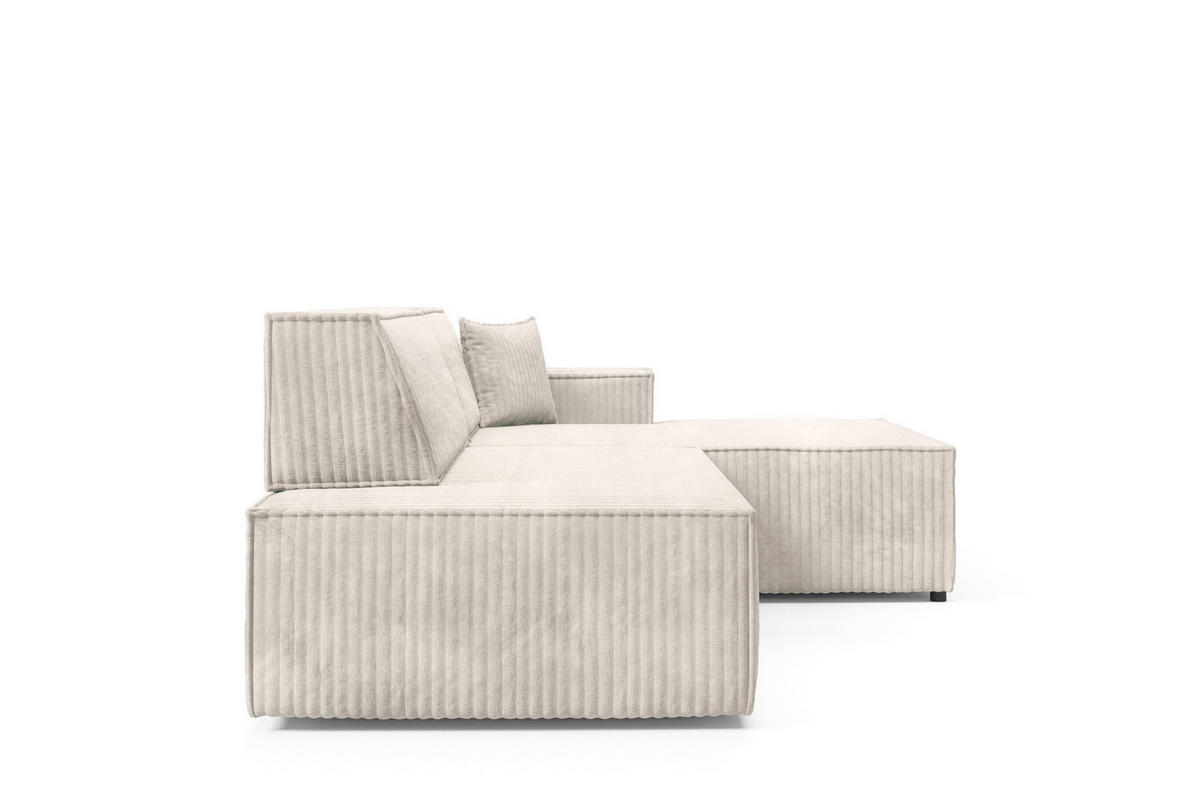 ECKSOFA TESSO R-S Creme Kordstoff mit Schlaffunktion - Creme, Holz (247/170cm) - MASSENO