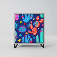 SIDEBOARD CACTUS VIBES, Grau, 57,5x42x67,5 cm, Schwarze Metall-Rahmenfüße - Multicolor/Schwarz, Holzwerkstoff/Metall (57.5/67.5/42cm) - SpaceRebels