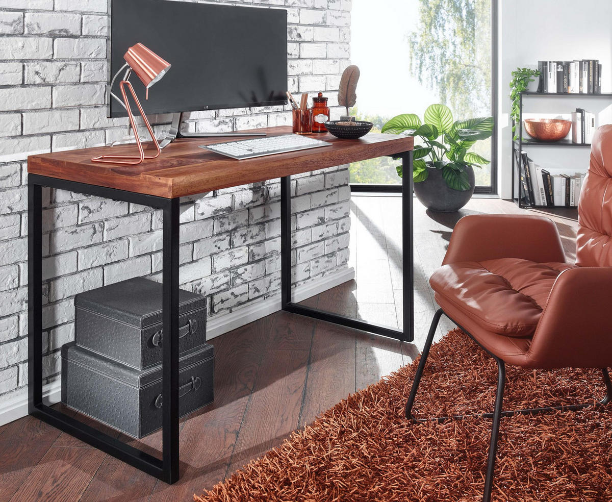 SCHREIBTISCH – Massivholz/Metall, Industrial-Stil, handgefertigt - Schwarz/Braun, Holz/Metall (59/117/77cm) - KADIMA DESIGN