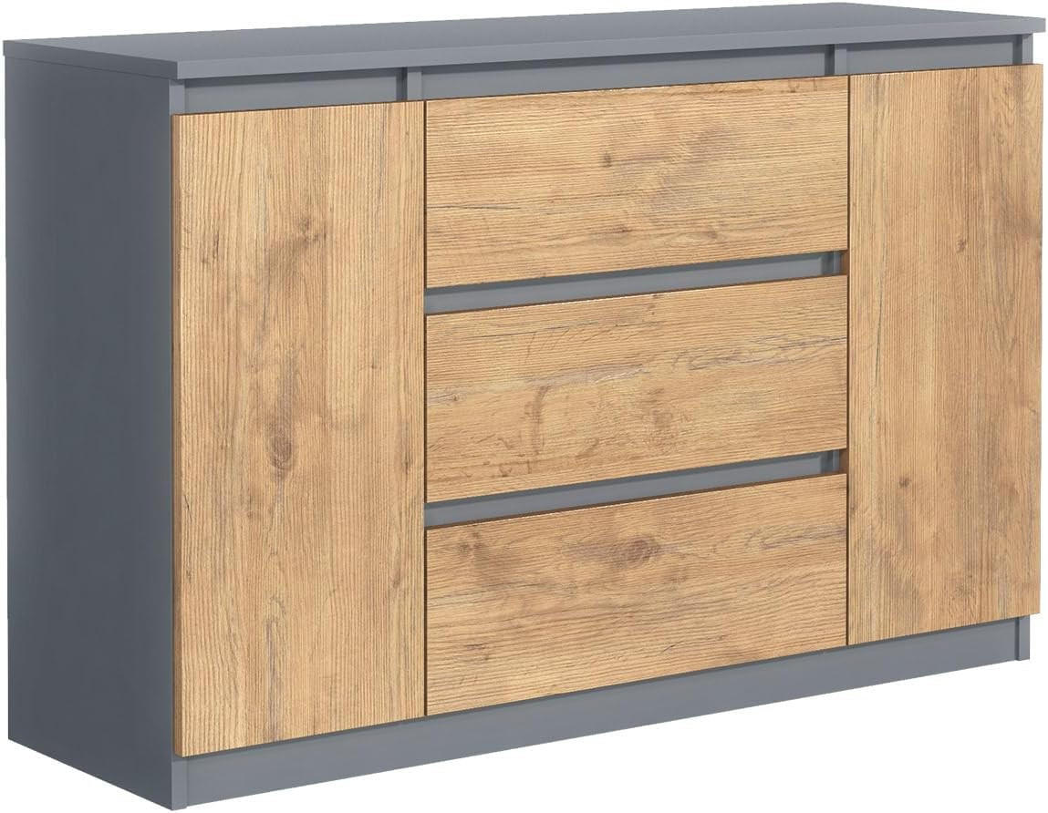 KOMMODE mit 3 Schubladen 2 Schranktüren 120 cm Anthrazit/Lancelot - Anthrazit/Eiche Artisan, Holzwerkstoff (120.4/78.2/39cm) - MebLocker