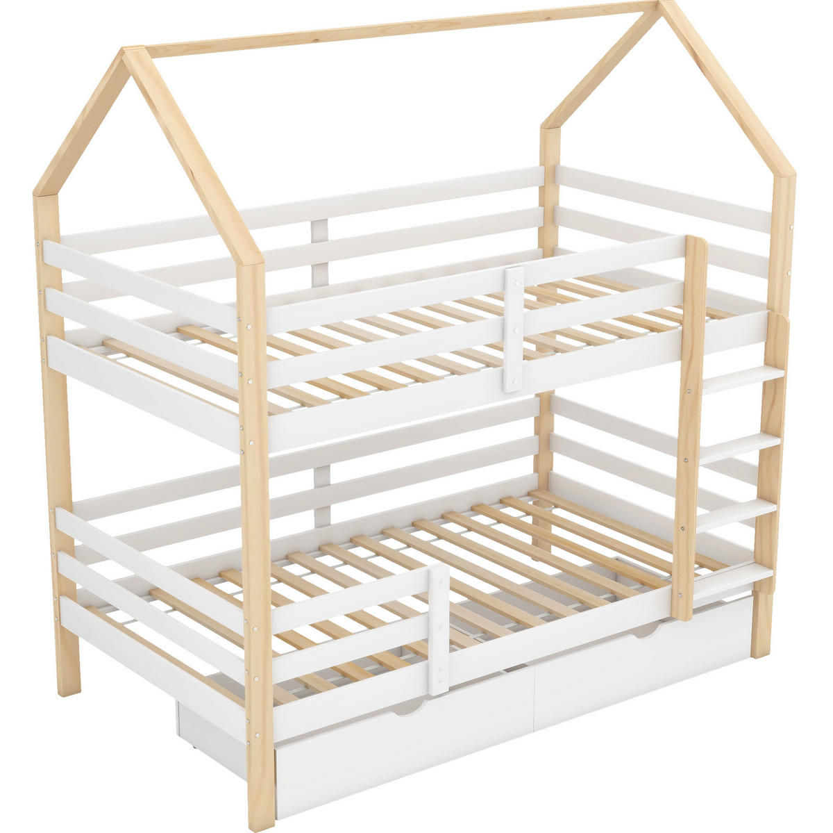 KINDERBETT 90/200 cm Hausform Weiß mit großen Schubladen - Weiß, Holz (90/200cm) - OKWISH