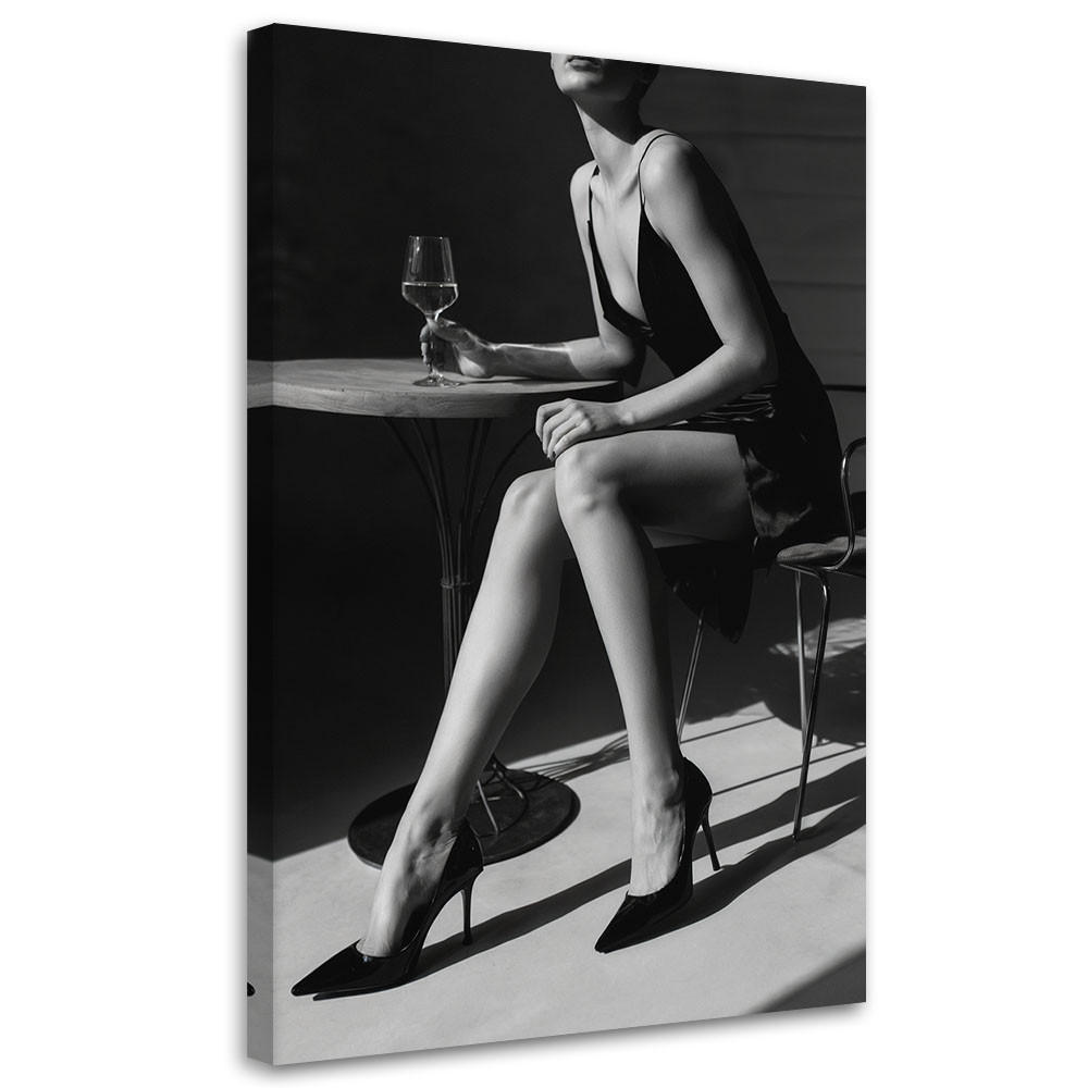LEINWANDBILD Frau mit Wein 60x90cm - Schwarz, Textil (60/90cm) - Feeby