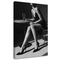 LEINWANDBILD Frau mit Wein 60x90cm - Schwarz, Textil (60/90cm) - Feeby