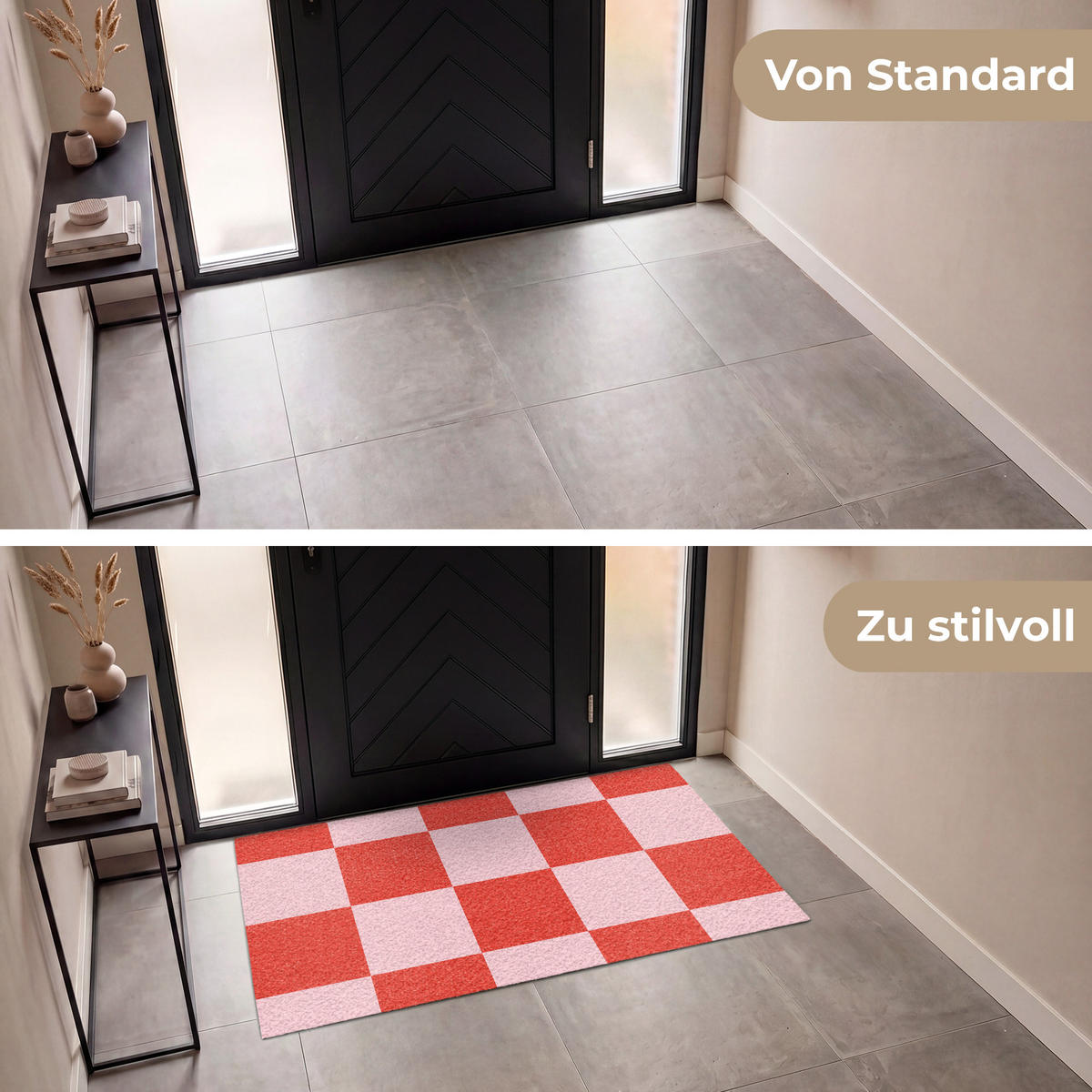 FUSSMATTE Schachbrettmuster - Rot - Rosa - Würfel Türmatte 150x90 cm - Rot, Kunststoff (150/90cm) - MuchoWow