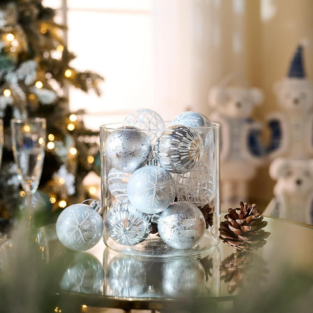 CHRISTBAUMKUGELN 12-teiliges Set 6 cm Transparent Silber Weiß - Silberfarben, Kunststoff (6/6/6cm)