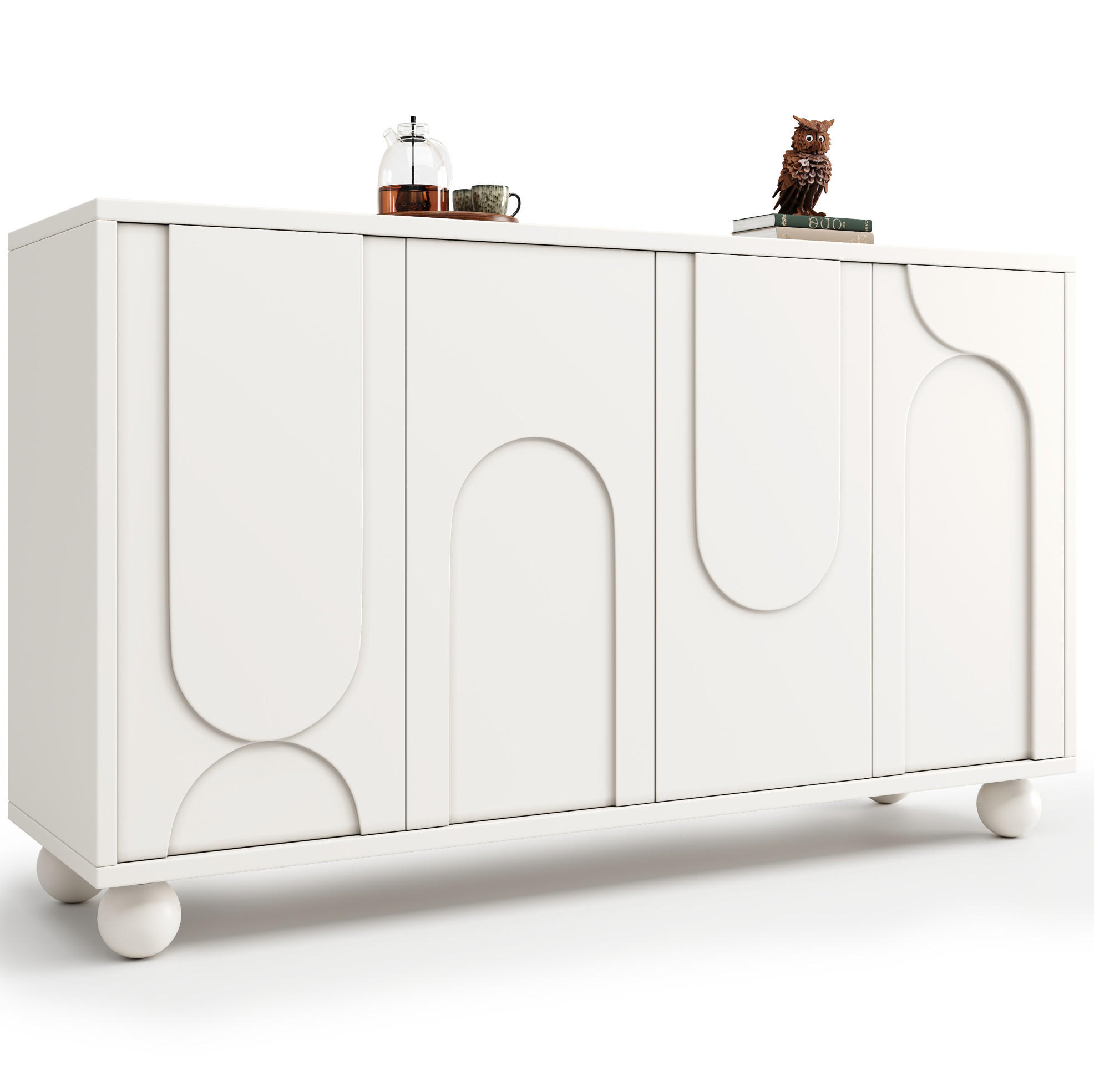 Modfu PŘÍBORNÍK z MDF 120x35x71 cm bílý s krémovými dvířky, nastavitelnou policí a ochranou proti převrácení