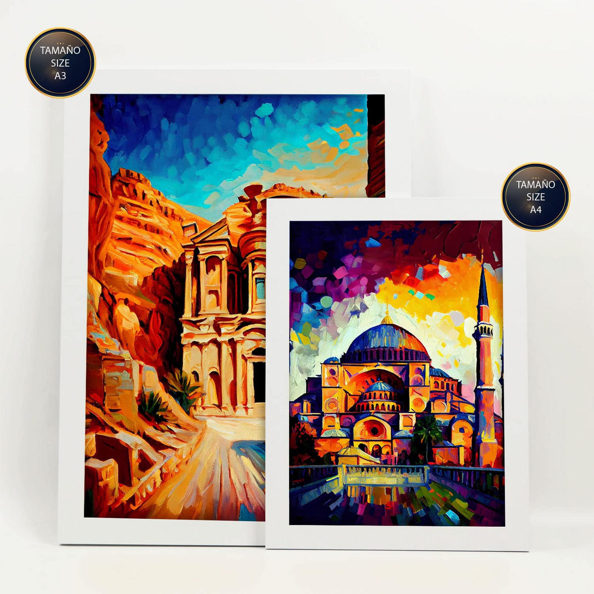 POSTER Set Mit 6 Erde Im Ölgemälde Stil A3 & A4 Weißer Rahmen - Weiß, Papier (29/3cm) - Nacnic