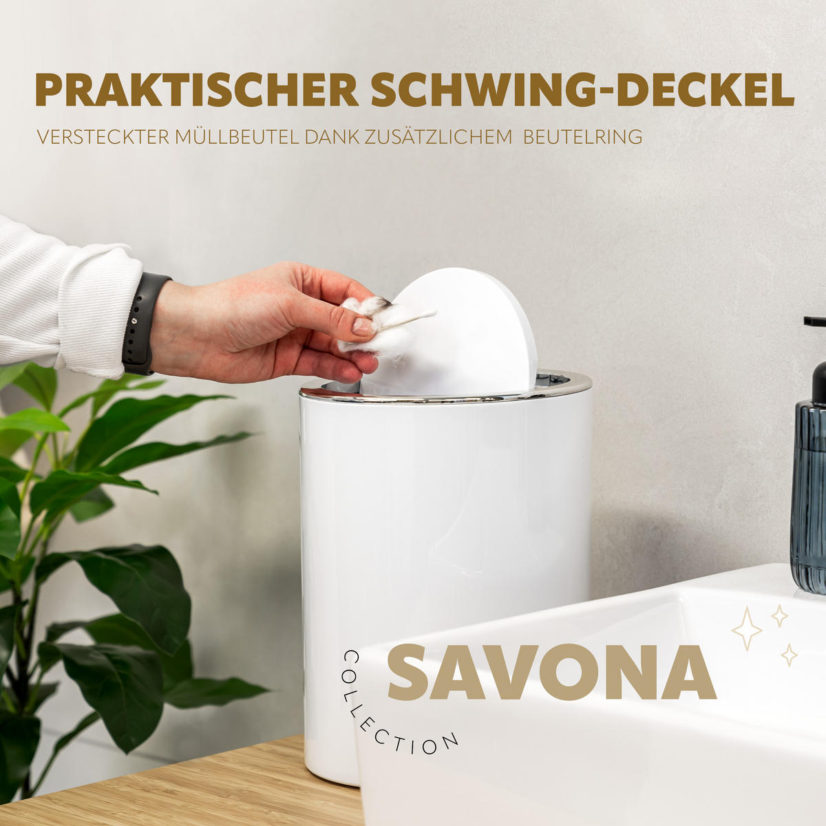 BADEZIMMERSET SAVONA 2TLG., Bürste u. Eimer, rund - weiß - Weiß, Kunststoff (10/36.5/10cm) - bremermann