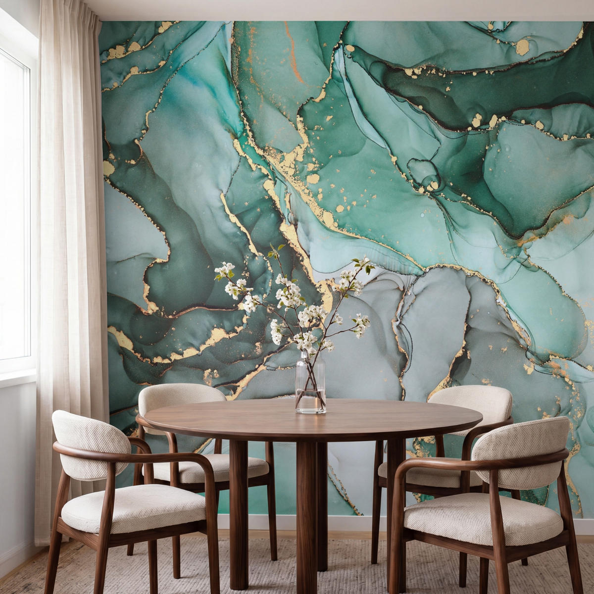 TAPETE - Gold - Marmor - Grün - Luxus - Marmoroptik - Grau - 200x220 cm - Grün, Papier (200/220cm) - OnlyWow