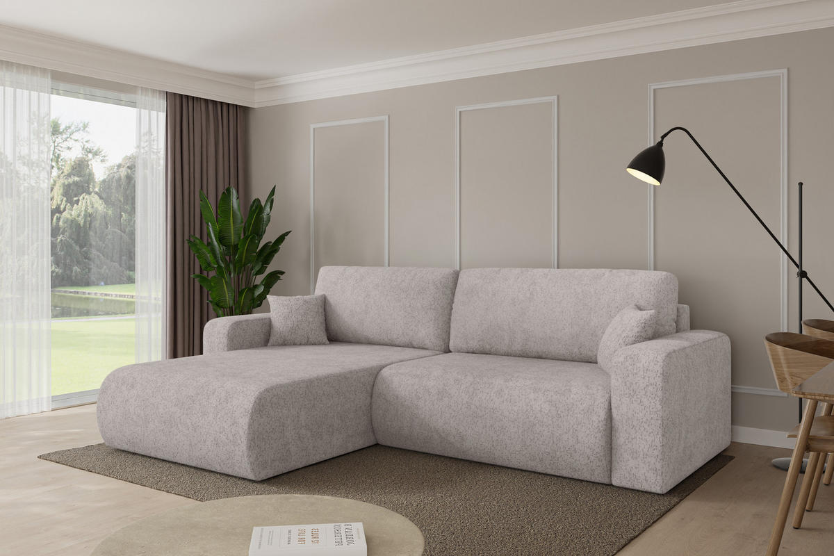 ROHOVÁ SEDAČKA s funkcí spaní, otoman vlevo BERY-L 276x193x88 světle šedá velur - černá/světle šedá, kompozitní dřevo/textil (276/193cm) - ALTDECOR