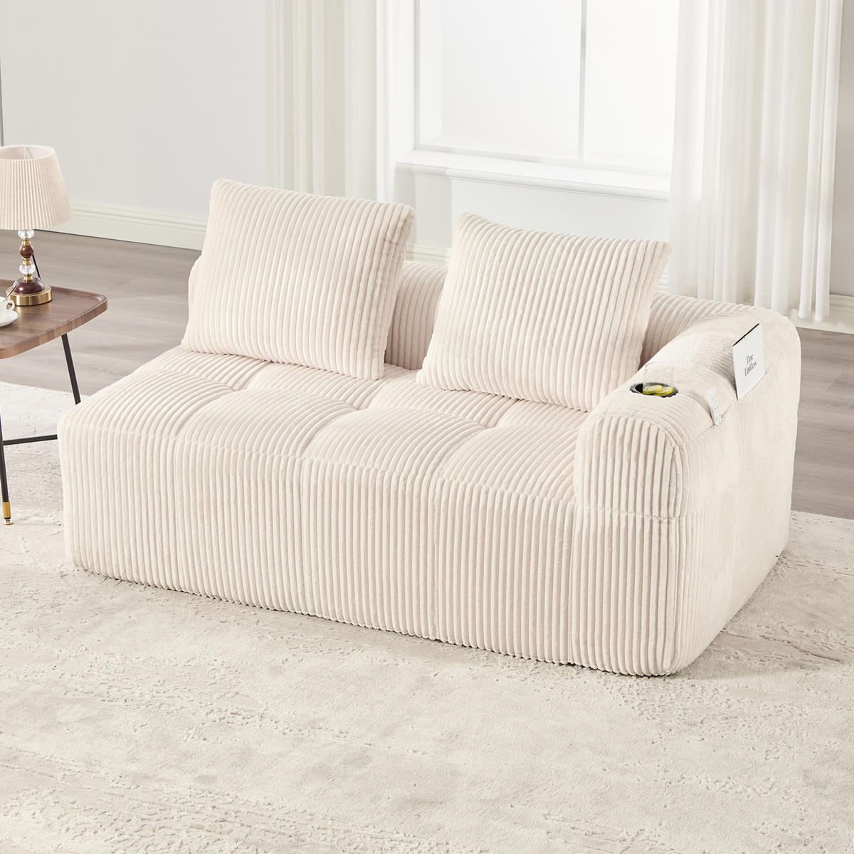 2-SITZER Sofa Cord mit Seitenfächern und Becherhaltern 158/93/61 cm Beige - Beige, Textil (93/61/158cm) - Redom