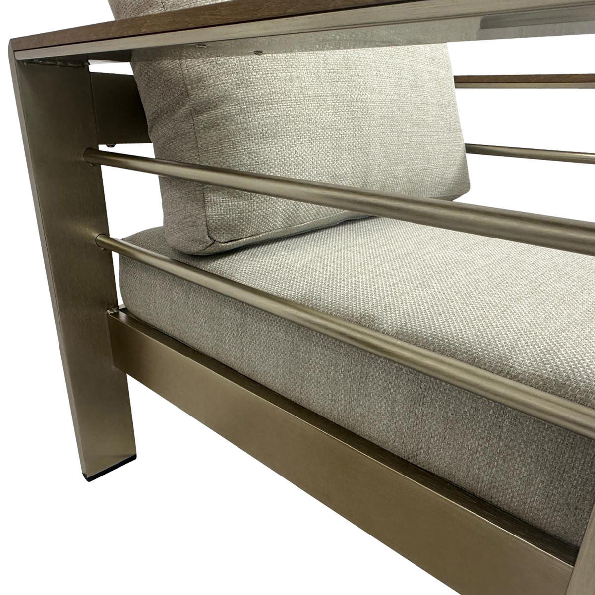 LOUNGE-SET Rochdale - 4-teilig aus gebürstetem Aluminium, Tischplatte und Armlehnen aus Kunstholz naturfarben - Grau, Metall - TPFGarden