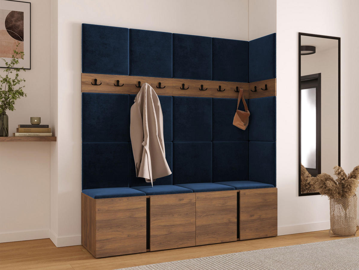GARDEROBEN-SET Orion II - Blau/Nussbaumfarben, Holzwerkstoff/Kunststoff (168/186/46cm) - MIRJAN24