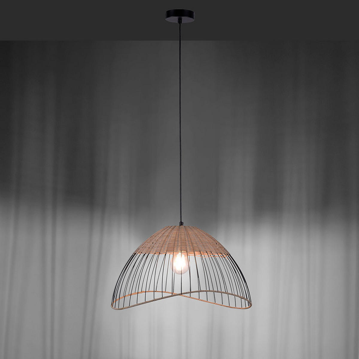 LED HÄNGELEUCHTE Holz Schwarz Rattan - Schwarz, Holz (48/48/120cm)