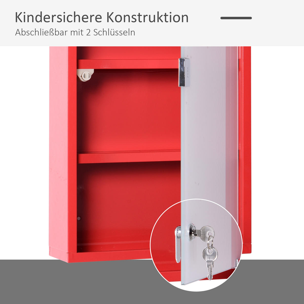 METALL Medizinschrank Arzneischrank Ersthilfe Schrank 4 Fach Rot Drehtür - Rot, Glas/Metall (12/60/30cm) - HOMCOM