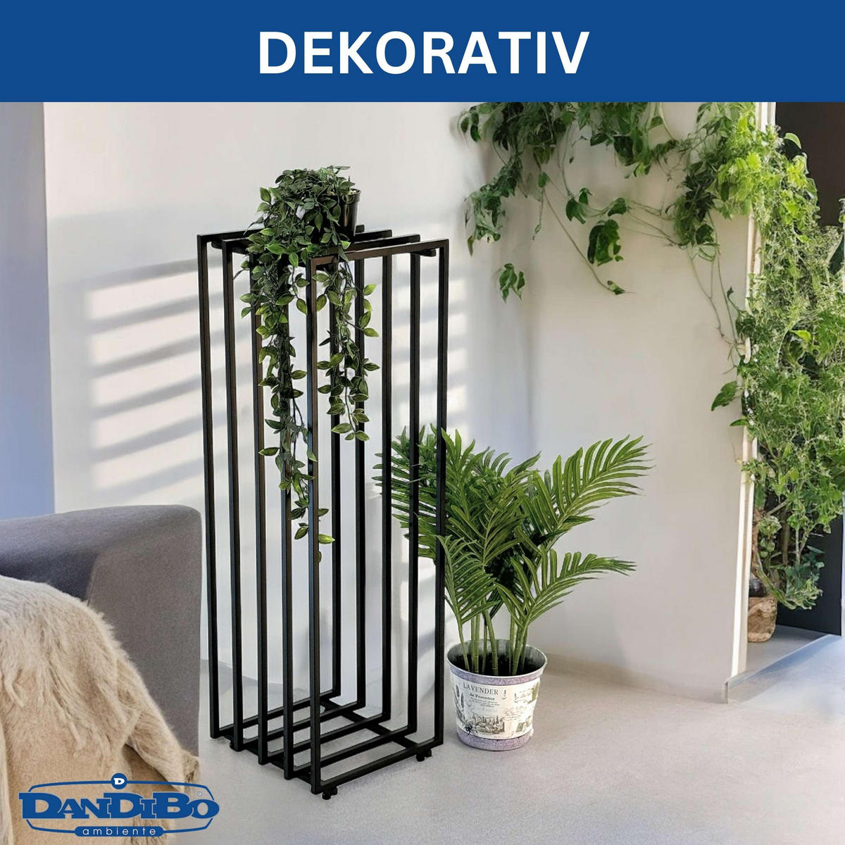 BLUMENSTÄNDER Metall Schwarz Eckig 96609 - Schwarz, Metall (30/92/30cm) - DanDiBo