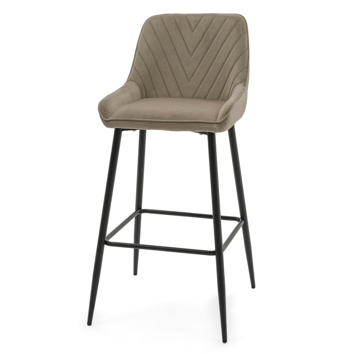 BARHOCKER VASTO gepolstert mit Steppung - dunkelbeige - Samt Velours - Beige/Schwarz, Metall (50/102/55cm) - NEW HOME