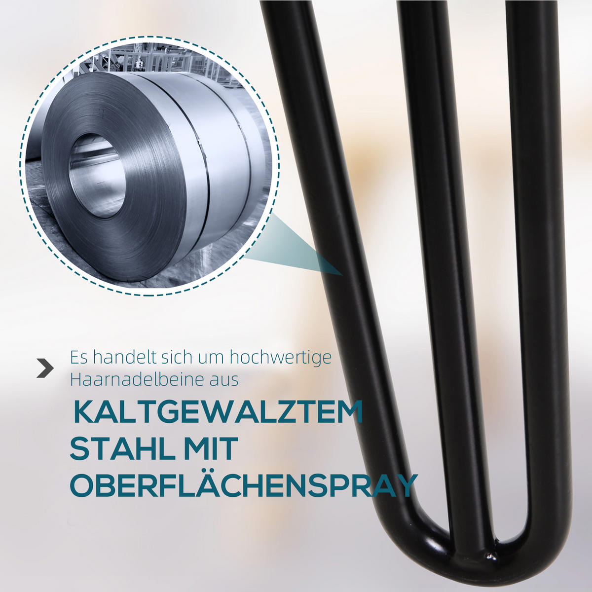 TISCHBEINE 4er-Set Tischfüße, Schwarz, 12 x 12 x 72 cm - Schwarz, Metall (12/71/12cm) - HOMCOM