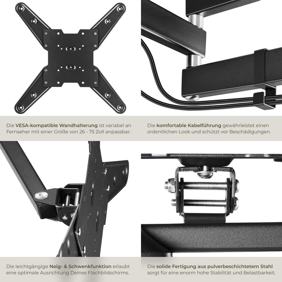 TV-WANDHALTERUNG, bis 100 kg,schwarz - Schwarz, Metall (41/41/61cm) - tectake