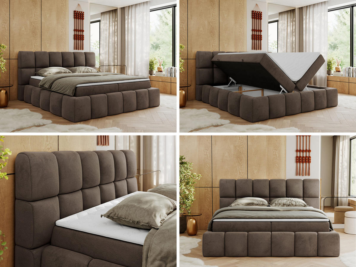 BOXBETT NIRA 120/200 - Braun Velvet - H3 - Braun, Holz/Textil (120/200cm) - MKS