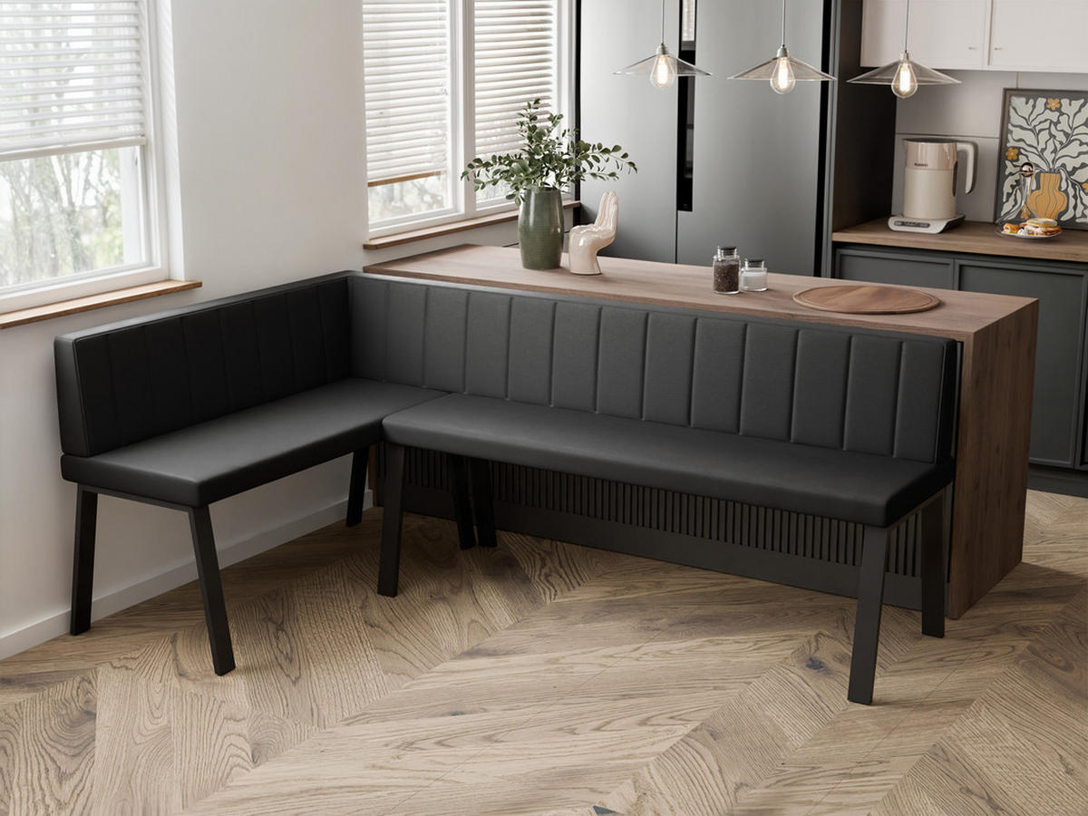 ECKBANK links MONO Y Kunstleder gesteppt, 142/196 cm Schwarz - Schwarz, Kunststoff/Textil (142/196cm) - Idohome