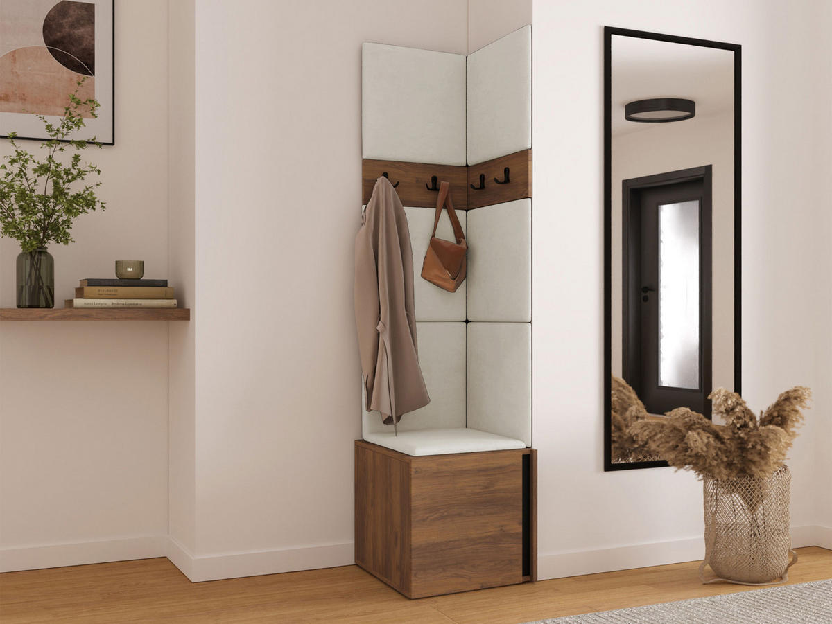 GARDEROBEN-SET Orion XXI - Beige/Nussbaumfarben, Holzwerkstoff/Kunststoff (42/186/46cm) - MIRJAN24