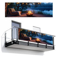 BALKON-SICHTSCHUTZ Lagerfeuer - See - Abendlicht - Dunkelblau, Kunststoff (300/90cm) - MuchoWow