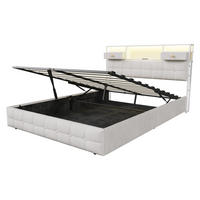 STAURAUMBETT 140/200 cm Beige, Polsterbett mit Bettkasten, LED und USB-Anschluss - Beige, Holz/Textil (140/200cm) - PARAFTA HOME