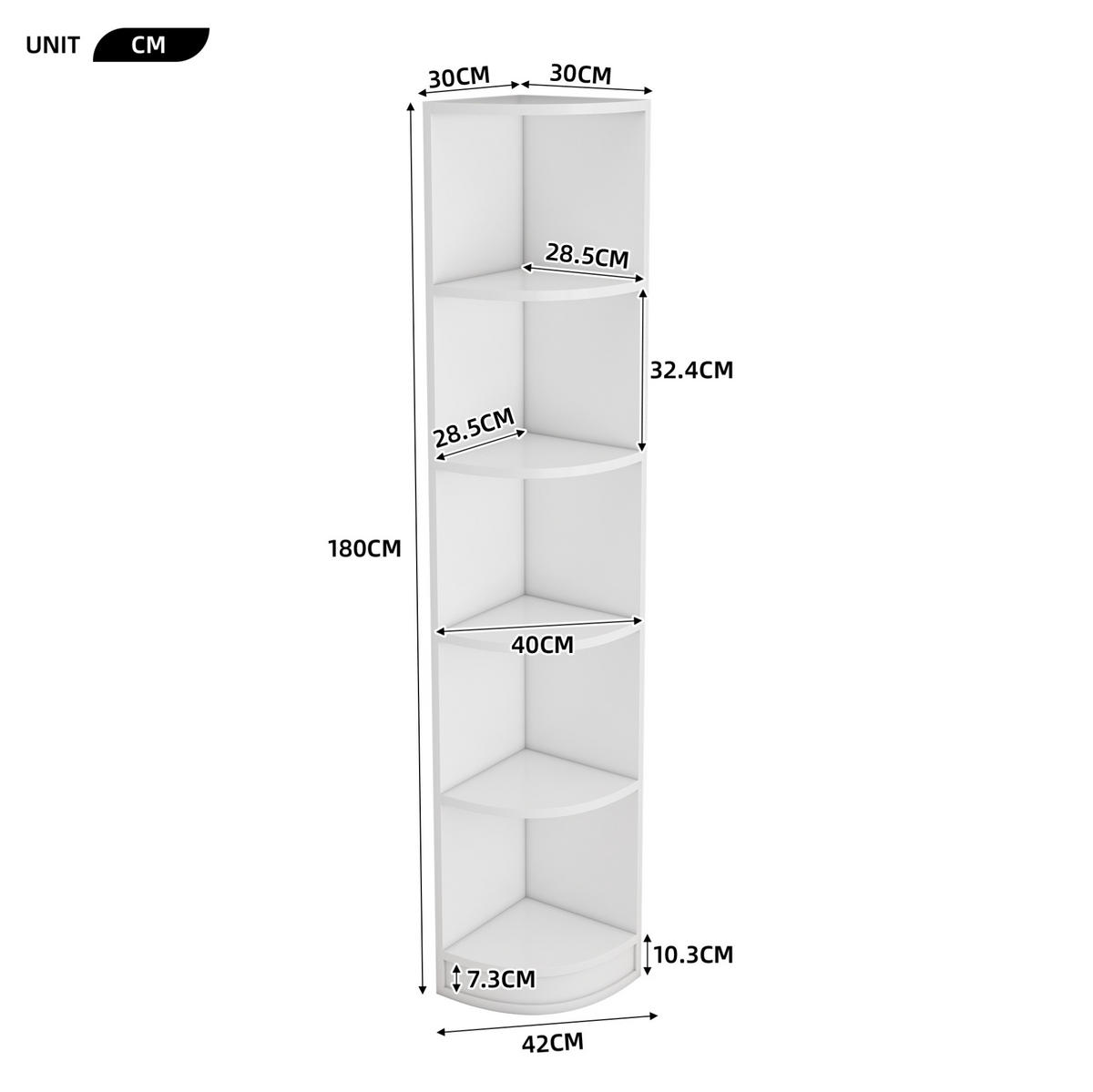 ECKREGAL platzsparend 42 x 30 x 180 cm MDF Weiß 5 Ebenen - Weiß, Holzwerkstoff (30/180/42cm) - Beauniv