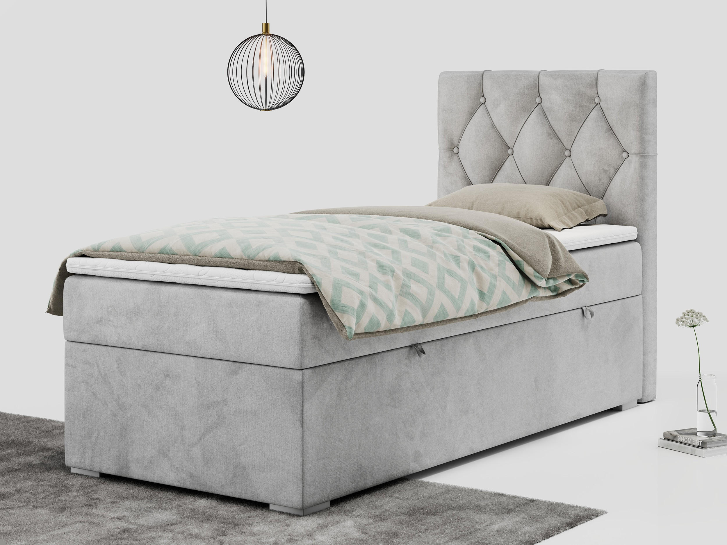 BOXBETT ALDA 90/200 Hellgrau Velvet - H4 - Rechts Seite - Hellgrau, Holz/Textil (90/200cm) - MKS