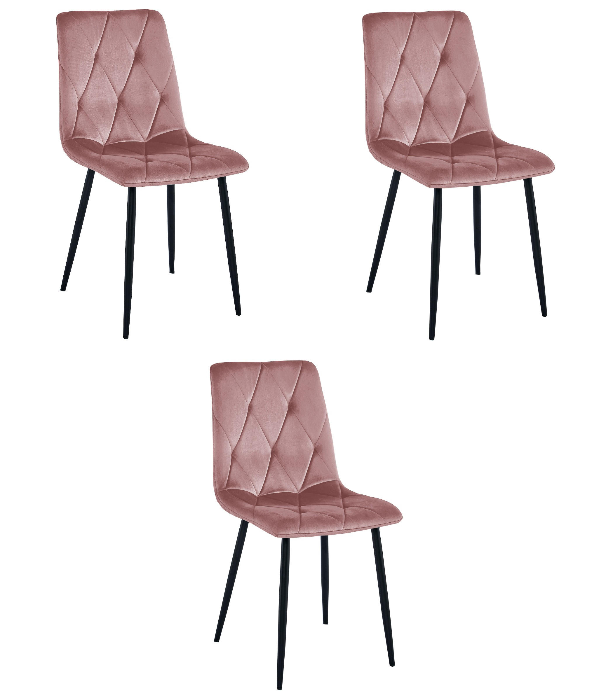 ESSZIMMERSTUHL 3-er Set TYRA rosa Sitz, schwarze Beine - Pink/Schwarz, Textil (44.5/87/54.5cm) - Valora