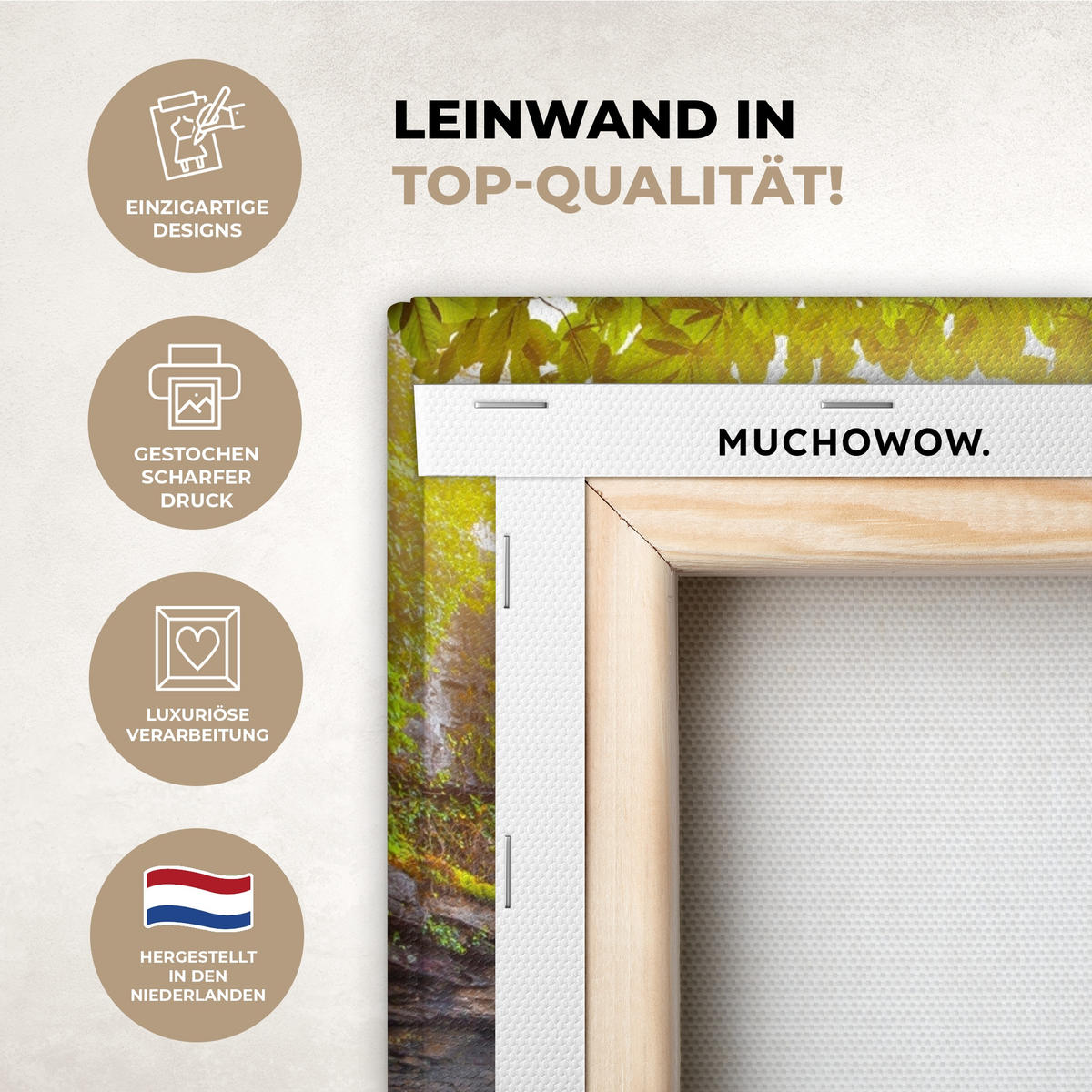 LEINWANDBILD Natur - Wasserfall - Pflanzen - Bäume - Sonne Room Decor 30x40 cm - Olivgrün, Textil (30/40cm) - MuchoWow