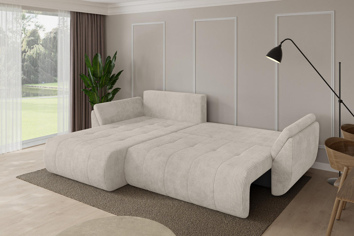 ROHOVÁ SEDAČKA s funkcí spaní, otoman vlevo TOKO-L 277x194x86 krémová manšestr - černá/krémová, kompozitní dřevo/textil (277/194cm) - ALTDECOR